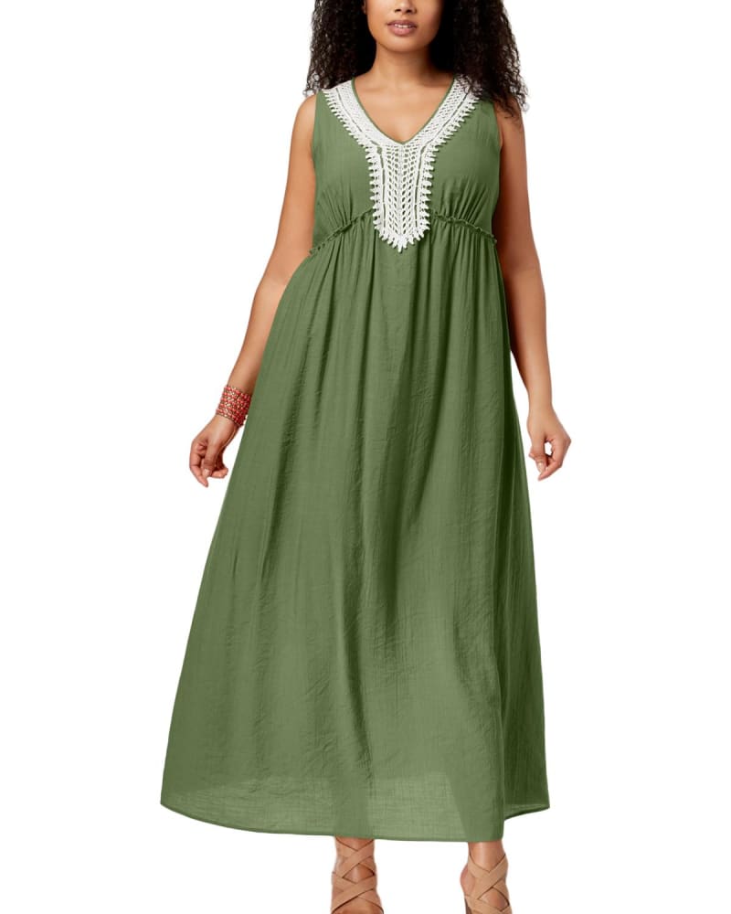 Front of a model wearing a size 1X NY Collection Women's Plus Sleeveless Maxi Dress Green Size 1X in Green by NY Collection. | dia_product_style_image_id:313168